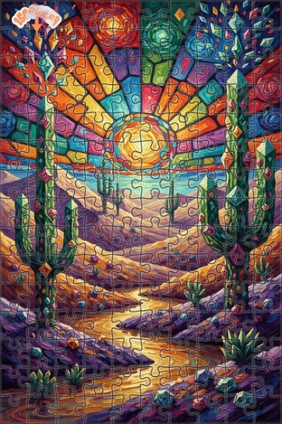 Teona Ahşap لوحة زيتية تصور صحراء الشمس مع الصبار الكريستالي، 150 قطعة، 20×30