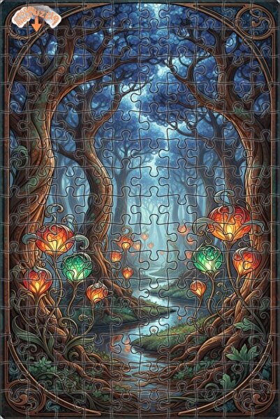 Teona Ahşap لغز خشبي مؤطر بطبقتين بمظهر لوحة زيتية لغابة سحرية 150 قطعة 20×30