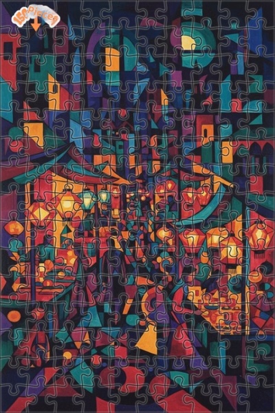 Teona Ahşap Geometric City Lights Watercolor Look Wooden Puzzle 150 Pieces 20X30