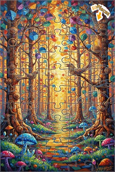 Teona Ahşap لغز خشبي مؤطر بطبقتين بمظهر لوحة زيتية لطيور الغابة السحرية 50 قط...