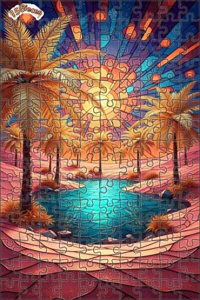 Teona Ahşap لغز خشبي مؤطر بطبقتين بتصميم فني من الزجاج الملون لشروق الشمس الس...