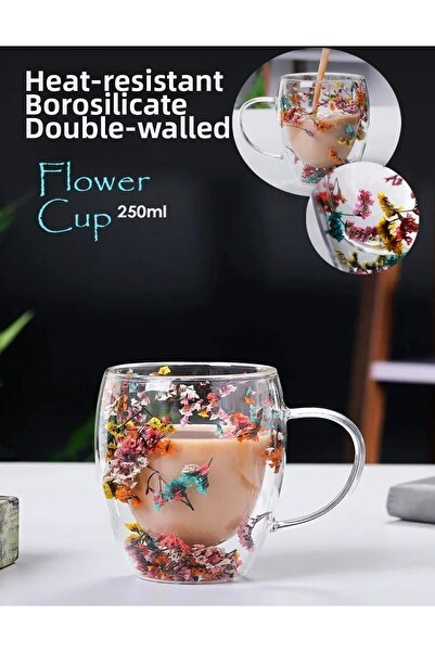 DORRY HOME Pinterest Style Double Walled 250 ml Floral Patterned Mug Tea Cup ...