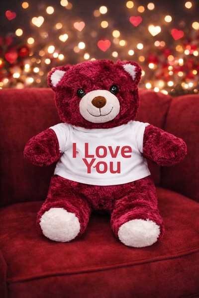 Mellito دب رومانسي لطيف من القطيفة مع تي شيرت 'أحبك'