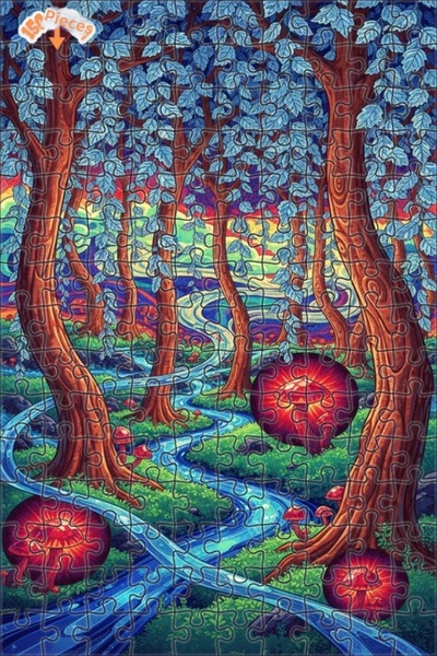 Teona Ahşap لغز خشبي على شكل فطر الغابة السحرية بمظهر مائي 150 قطعة 20x30