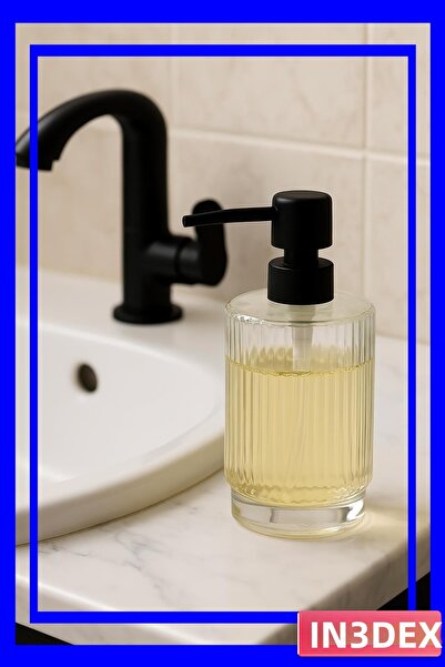 İN3DEX Transparent Glass Liquid Soap Dispenser 200ml for Bathroom and Washbasin