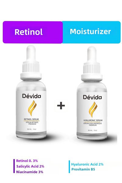 Devida ريتينول + سيروم مرطب، مجموعة من قطعتين، لعلاج التجاعيد وخطوط الجبين وم...