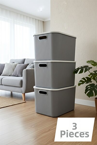 Bayev 3 قطع تخزين رمادية متعددة الأغراض داخل الخزانة - لعبة وسلة غسيل