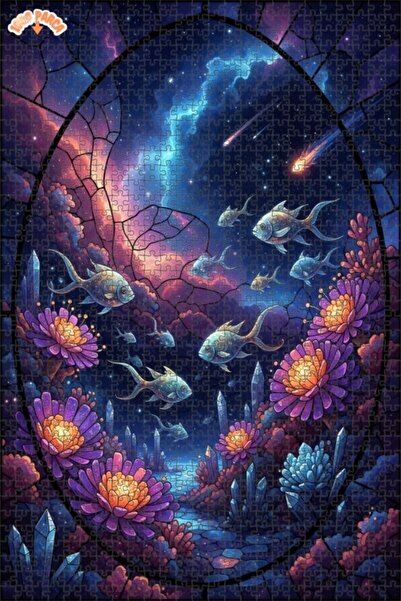 Teona Ahşap لغز خشبي رائع على شكل أسماك وسماء مرصعة بالنجوم مكون من طابقين 10...