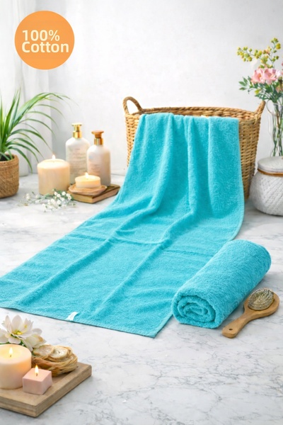 İQON Towel Set 100% Cotton (Bath + Hair) 2-Piece Turquoise