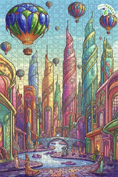 Teona Ahşap لغز خشبي رائع على شكل مدينة بالونية مكون من طابقين بإطار 800 قطعة...