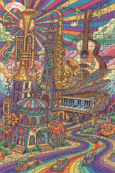 Teona Ahşap لغز خشبي بإطار ذو طابقين بمظهر لوحة زيتية، بتصميم حلم مدينة الموس...