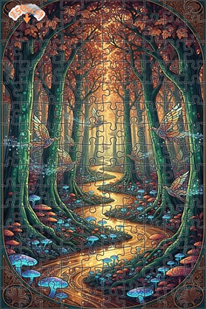 Teona Ahşap Fantastic Forest Birds Oil Painting Look Double-Deck Framed Woode...