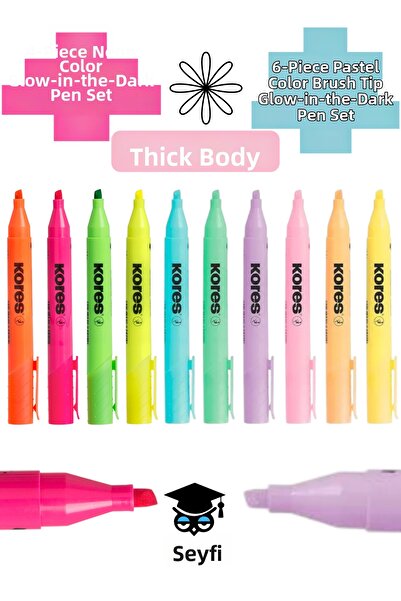 SEYFİKİRTASİYE 6-Piece Pastel Color Brush Tip Highlighter Pen Set 4-Piece Neo...
