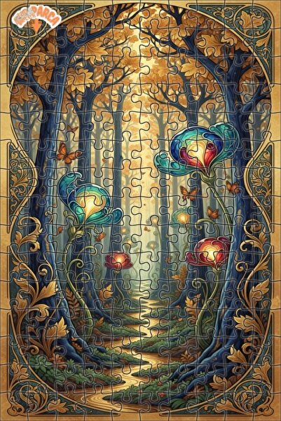 Teona Ahşap لغز خشبي مؤطر بطبقتين، بتصميم فني يشبه لوحة زيتية لبوابة الغابة ا...