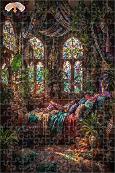 Teona Ahşap لغز خشبي بإطار مزدوج الطبقات بتفاصيل زجاجية ملونة من بوهيم دريم 1...