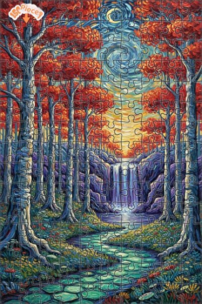 Teona Ahşap لغز خشبي مؤطر بطبقتين بمظهر لوحة زيتية لشلال الغابة السحرية 150 ق...