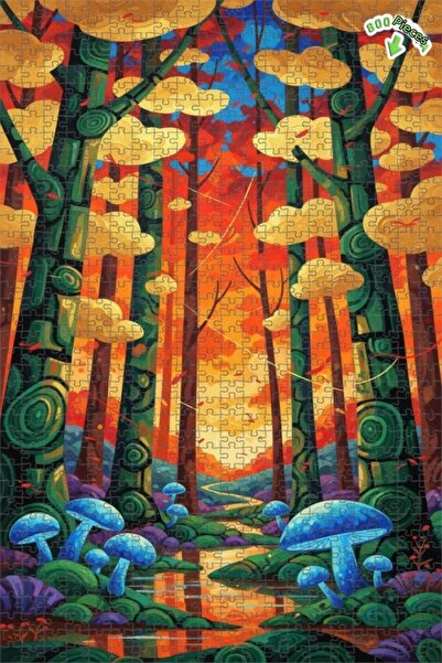 Teona Ahşap لغز فني بمظهر لوحة زيتية لفطر الغابة السحرية 800 قطعة 70×50