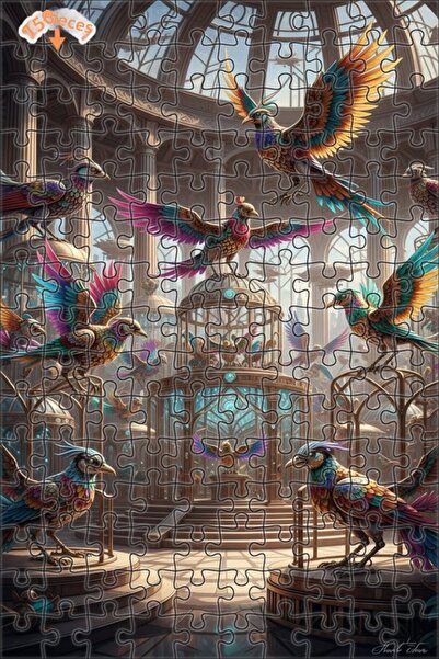 Teona Ahşap لغز خشبي رائع ملون على شكل طيور ستيمبانك معماري مزدوج الطابق مؤطر...