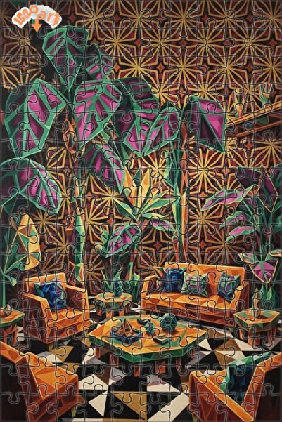 Teona Ahşap لغز خشبي بإطار ذو طابقين بمظهر لوحة زيتية استوائية هندسية 150 قطع...