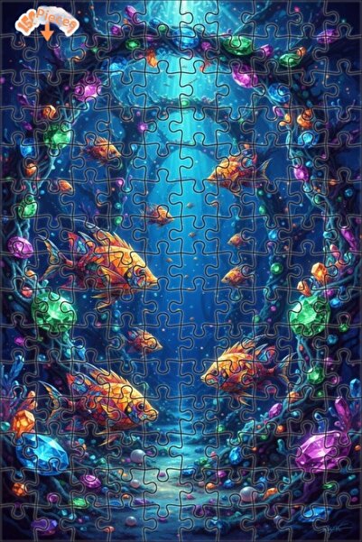 Teona Ahşap لغز خشبي بإطار مزدوج الطبقات من الأسماك الملونة والغابة الكريستال...