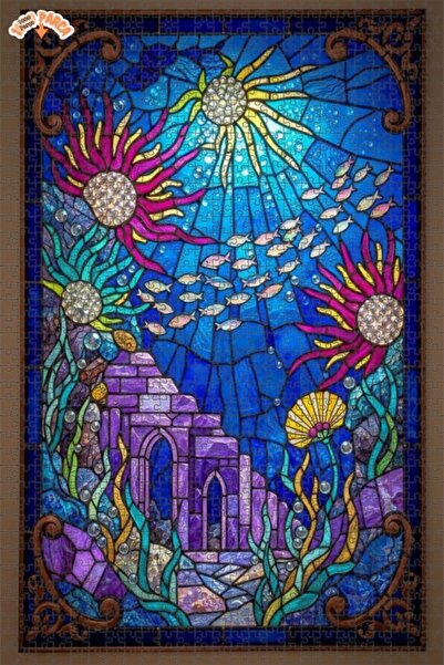 Teona Ahşap لغز خشبي بإطار مزدوج الطبقات بتصميم فني زجاجي ملون يصور قصرًا تحت...