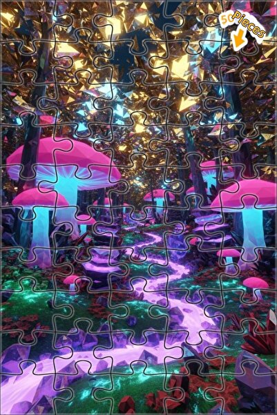 Teona Ahşap لغز خشبي مؤطر بطبقتين من الفن الرقمي لغابة الفطر السحرية 50 قطعة ...