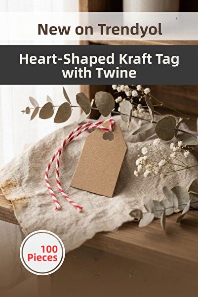 Pusula Marketim 100 قطعة من بطاقات هدايا كرافت على شكل قلب وحبل زينة باللونين...