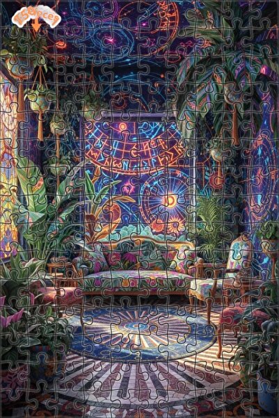 Teona Ahşap Mysterious Galaxy Room Oil Painting Look Double Layer Framed Wood...