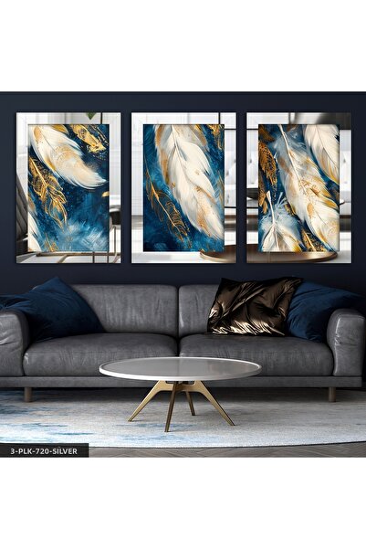 Evinemoda White and Gold Leaf 3 Piece Plexiglass Mirrored Table