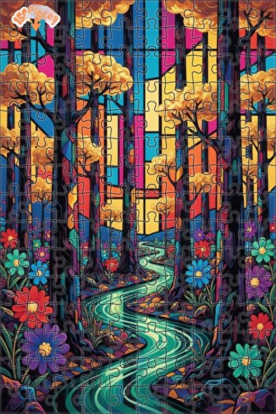Teona Ahşap Gorgeous Colorful Forest Stream Double Layer Framed Wooden Puzzle...