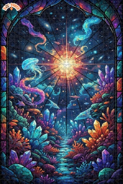 Teona Ahşap رحلة الكريستال في المحيط الكوني، فن ذو مظهر مائي، 1000 قطعة، 70×50