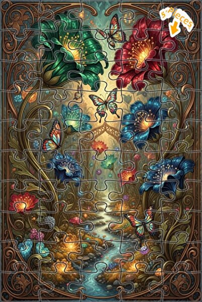 Teona Ahşap لغز خشبي مؤطر بتصميم الغابة والفراشة الخيالية 50 قطعة 15×25