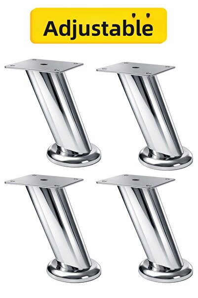 Badem10 (Adjustable) 4Pcs Graduated (10 cm) Chrome Metal Base Tv Unit Sofa Fu...