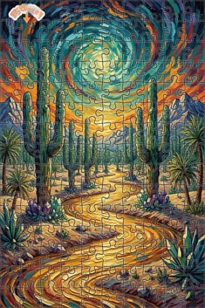 Teona Ahşap لغز خشبي بإطار ذو طابقين بمظهر لوحة زيتية من سلسلة أحلام الصحراء ...