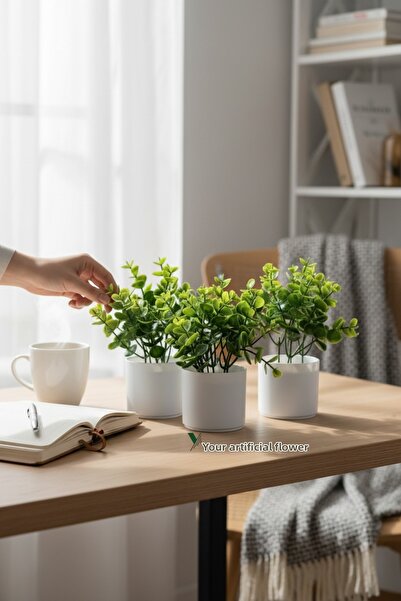 YAPAY ÇİÇEKÇİNİZ Set de 3 flori artificiale în mini ghivece albe