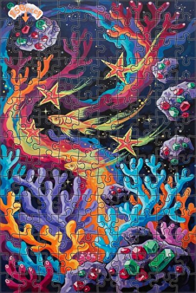 Teona Ahşap لغز فني رائع على شكل أسماك فضائية ومرجان ملون بمظهر لوحة زيتية 15...