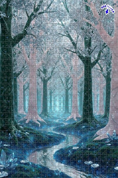 Teona Ahşap لغز خشبي مؤطر بطبقتين من الغابة السحرية الكريستالية 600 قطعة 50x35