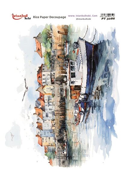 İstanbul Hobi Brass Decoupage Paper 30X42Cm Pt-3286 Sea Steamboat Landscape