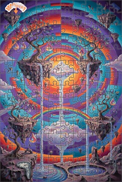 Teona Ahşap لغز خشبي بإطار مزدوج الطبقات بمظهر لوحة زيتية لأشجار الأرض الخيال...