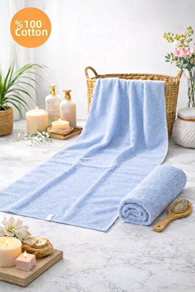 İQON Towel Set 100% Cotton (Bath + Hair) 2-Piece Blue