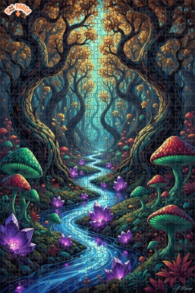 Teona Ahşap لغز خشبي مؤطر بطبقتين بمظهر لوحة زيتية لغابة سحرية ونهر كريستالي ...