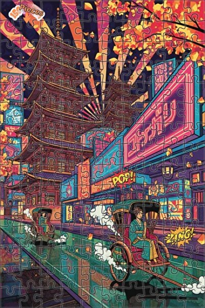 Teona Ahşap Neon Tokyo Pagodas Double Decker Framed Wooden Puzzle 150 Pieces ...