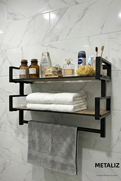 METALİZ YENİLİKÇİ TASARIMLAR رف حائط معدني مزخرف بطبقتين - رف توابل وأكواب لل...