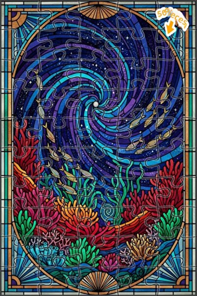 Teona Ahşap لغز خشبي مطبوع عليه فن البحر المرجاني السحري ذو طابقين مؤطر 50 قط...