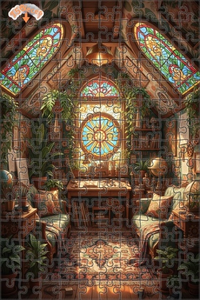 Teona Ahşap ورشة فنية بوهيمية، لغز خشبي بإطار من طابقين من الزجاج الملون، 150...