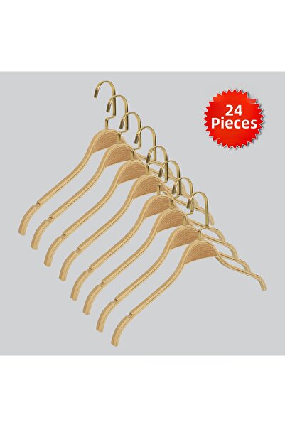 NYN Nickel Lama Hooks Natural Color Stylish Wooden Hanger 24 Pieces (for Shir...