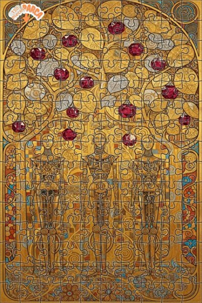 Teona Ahşap Golden Tree of Life Figures Oil Painting Look Double Layer Framed...