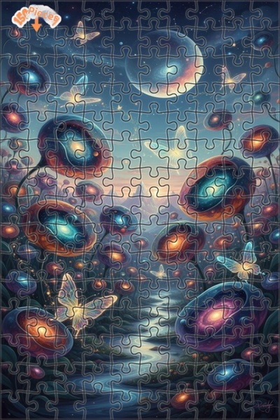 Teona Ahşap Space Flowers and Galaxy Butterflies Oil Painting Double-Deck Fra...