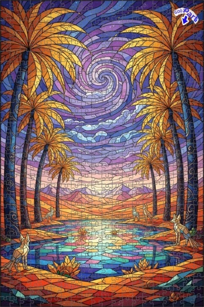 Teona Ahşap لغز خشبي فني من الزجاج الملون بتصميم الثعالب السحرية، لغز خشبي بإ...