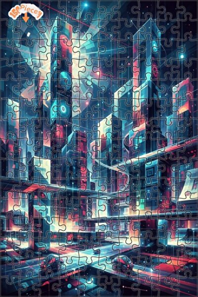 Teona Ahşap أضواء المدينة المستقبلية ذات المظهر الزيتي، لغز خشبي بإطار مزدوج ...